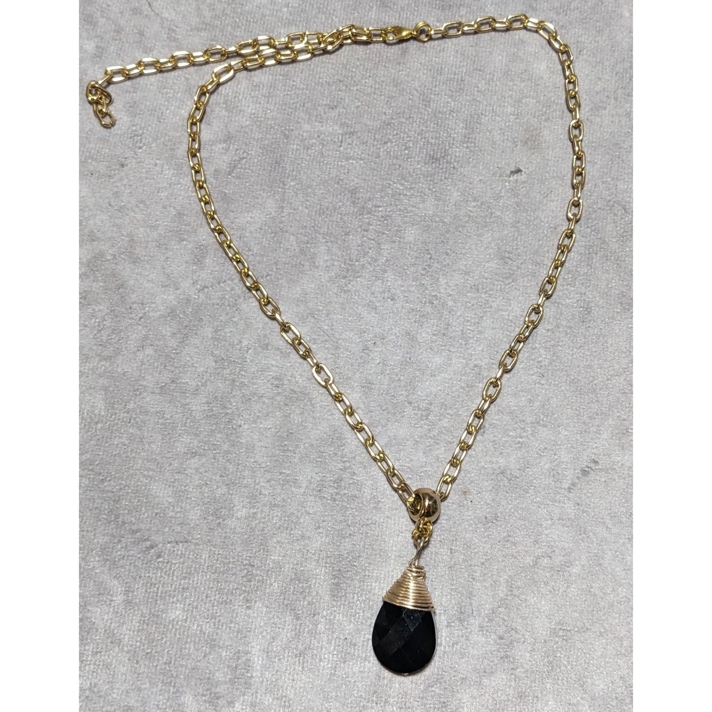 Glam Goth Black And Gold Glass Pendant Necklace