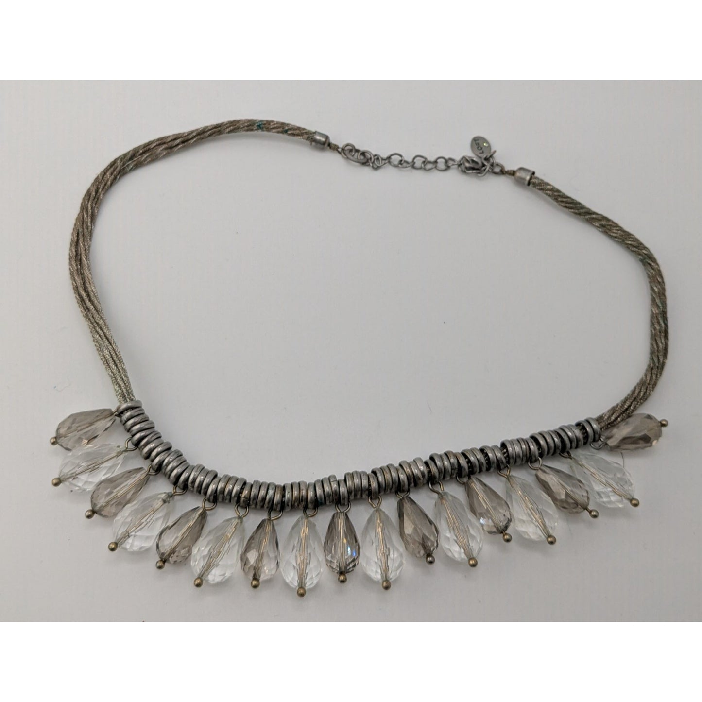 LOFT Preppy Silver-Tone Statement Necklace With Faceted Teardrop Glass Beads