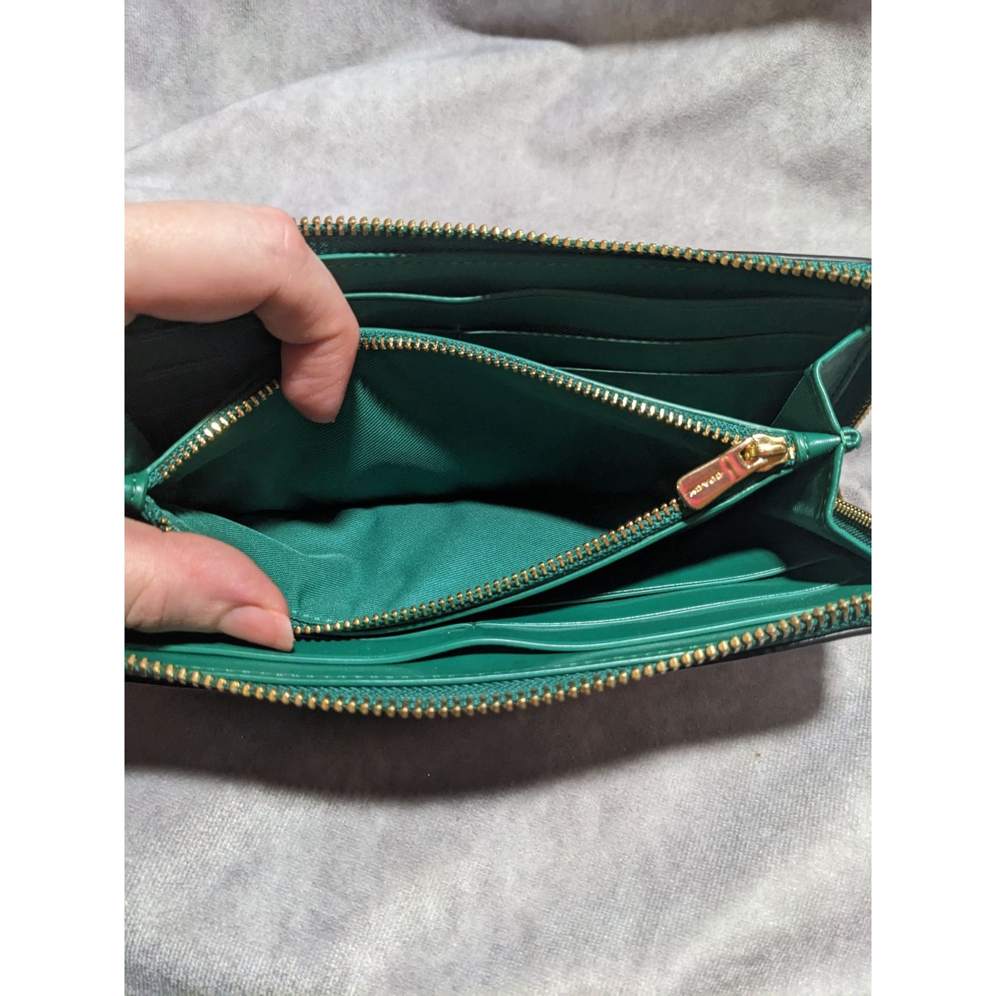 Coach Green Leather Accordion Zip Wallet