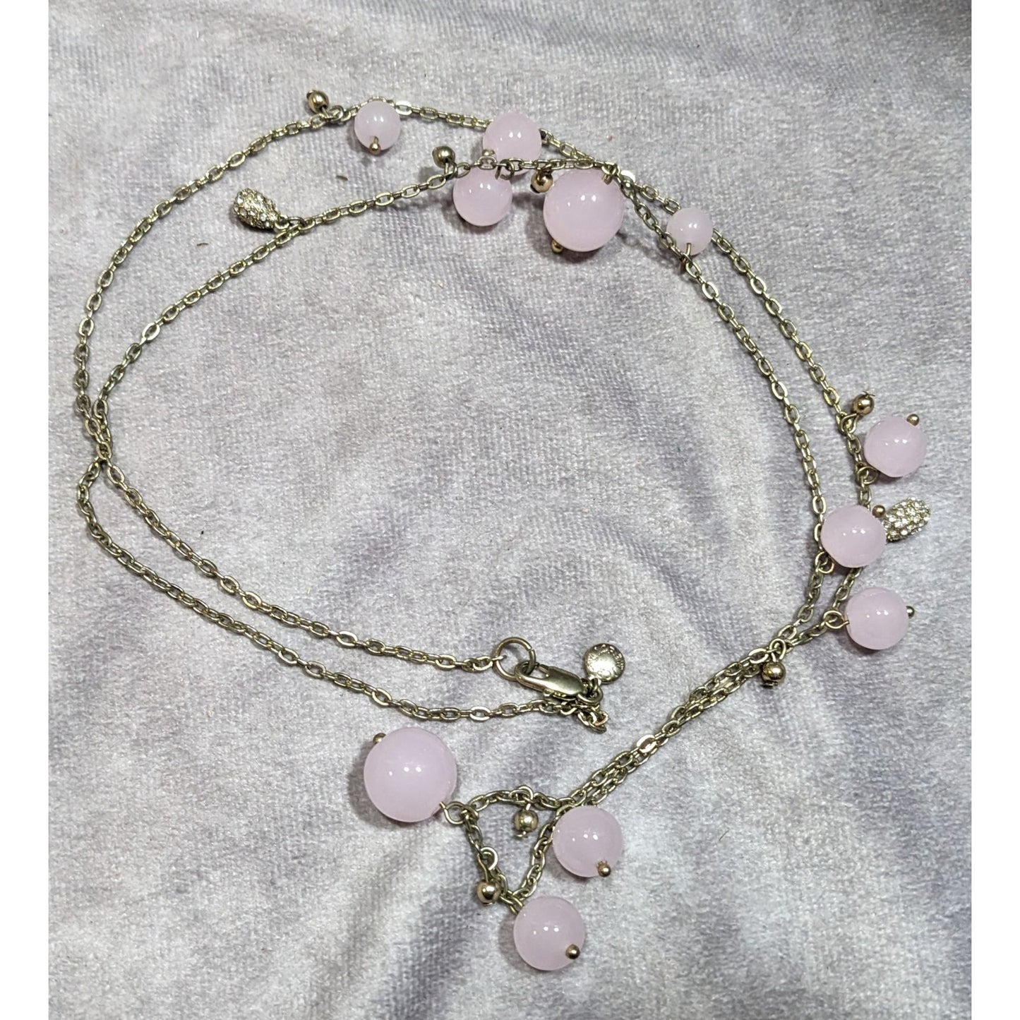 J.Crew Coquette Preppy Rose Quartz And Rhinestone Charm Necklace