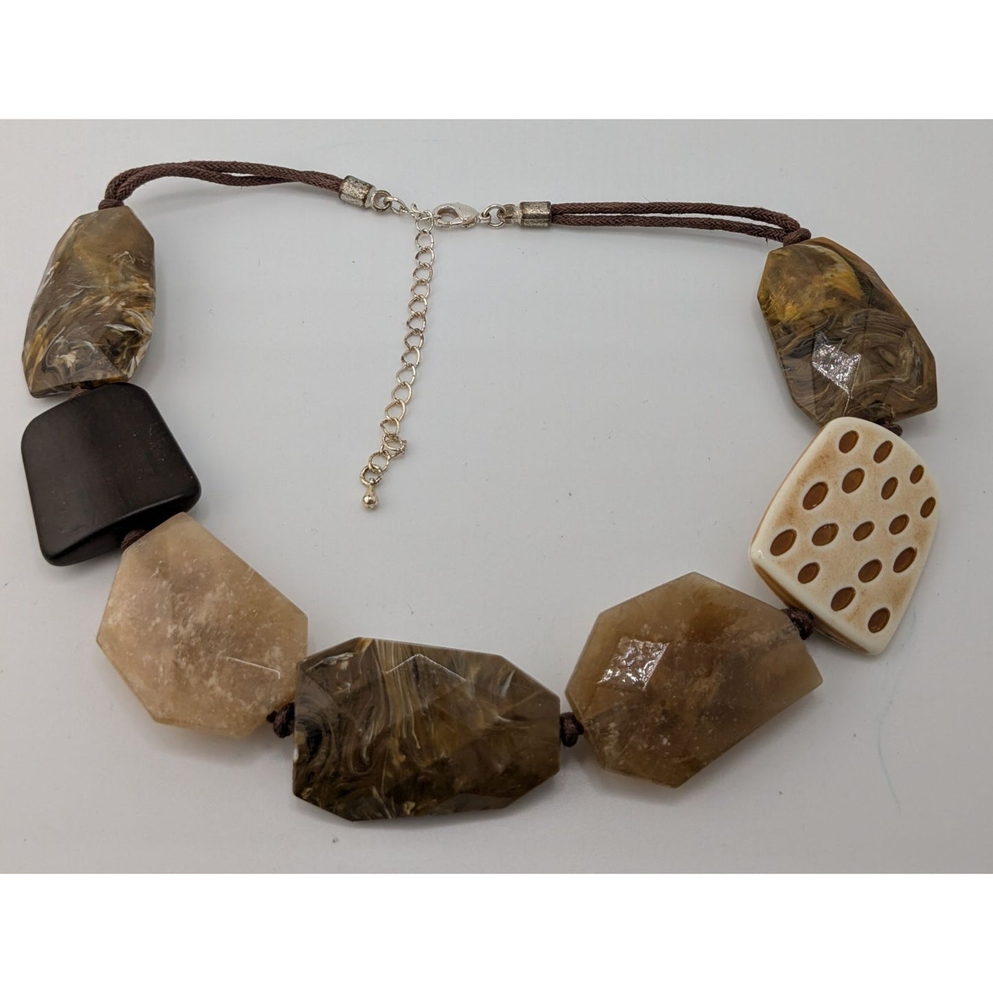 Chunky Bohemian Statement Necklace With Brown And Cream Simulated Stones