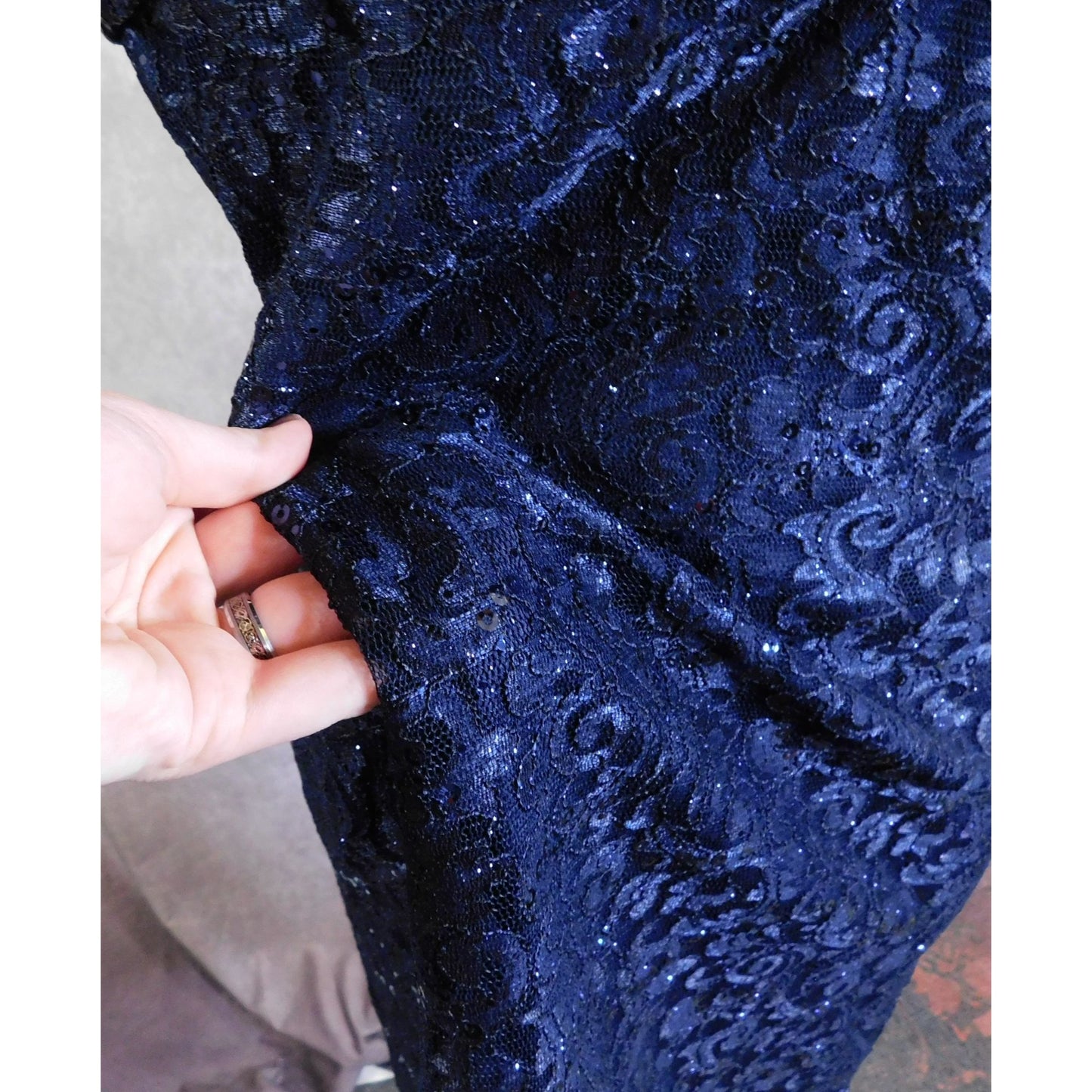 Nightway Sparkly Gothic Lace Dress In Dark Blue NWT