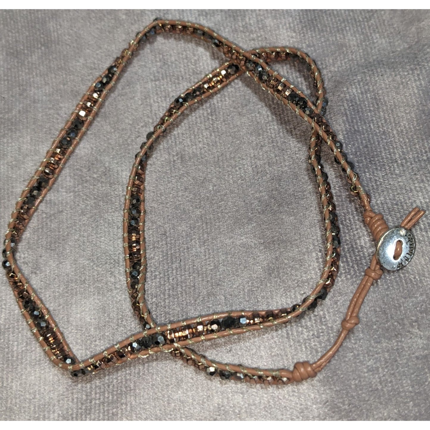 Boho Glam Stella & Dot Metallic Beaded Leather Wrap Bracelet
