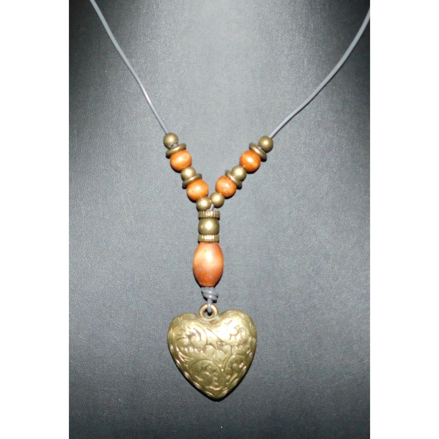 Vintage Romantic Puffed Heart Gold Tone Necklace