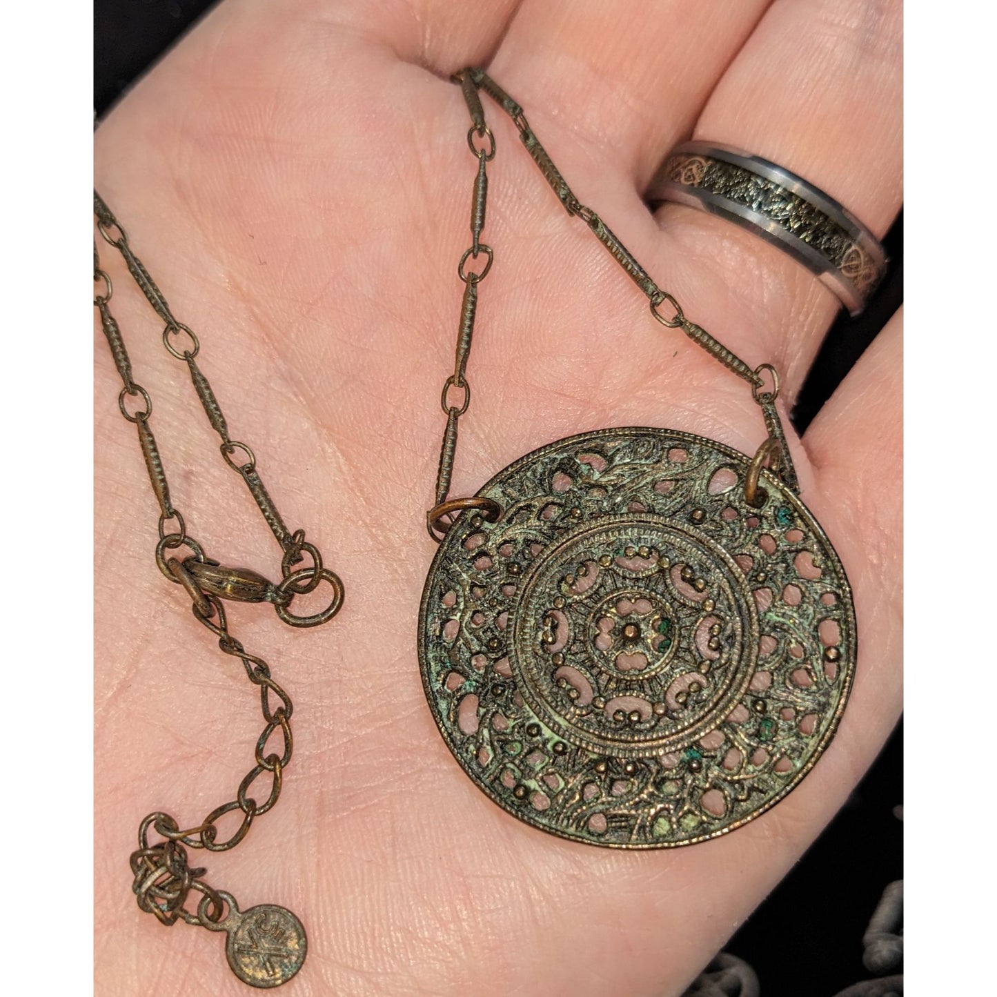 Vintage Axcess Liz Claiborne Brass Medallion Necklace