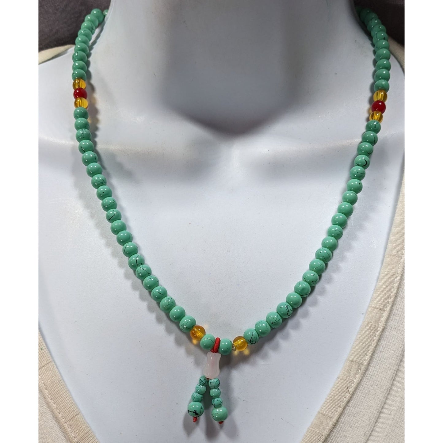 Bohemian Faux Turquoise Mala Meditation Bead Necklace