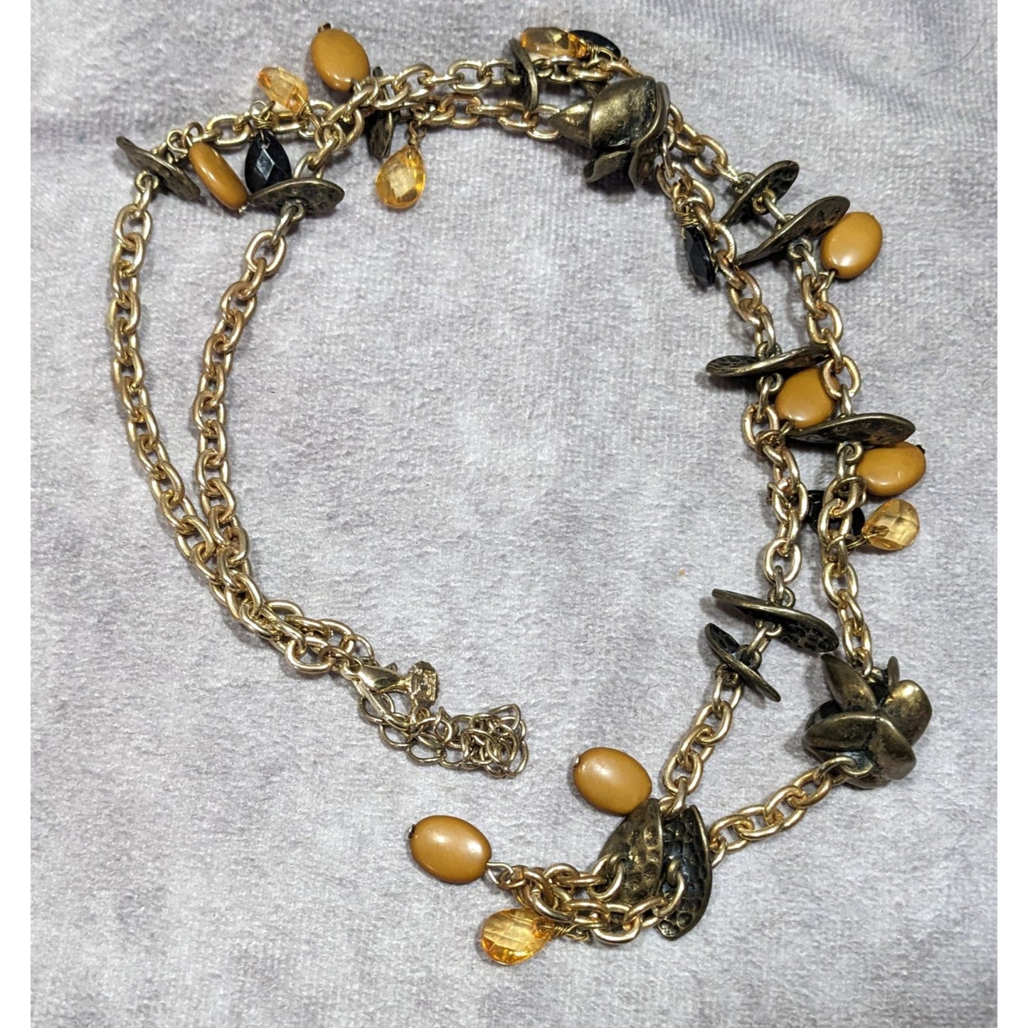 Bohemian Brown Black And Gold Tone Charm Necklace