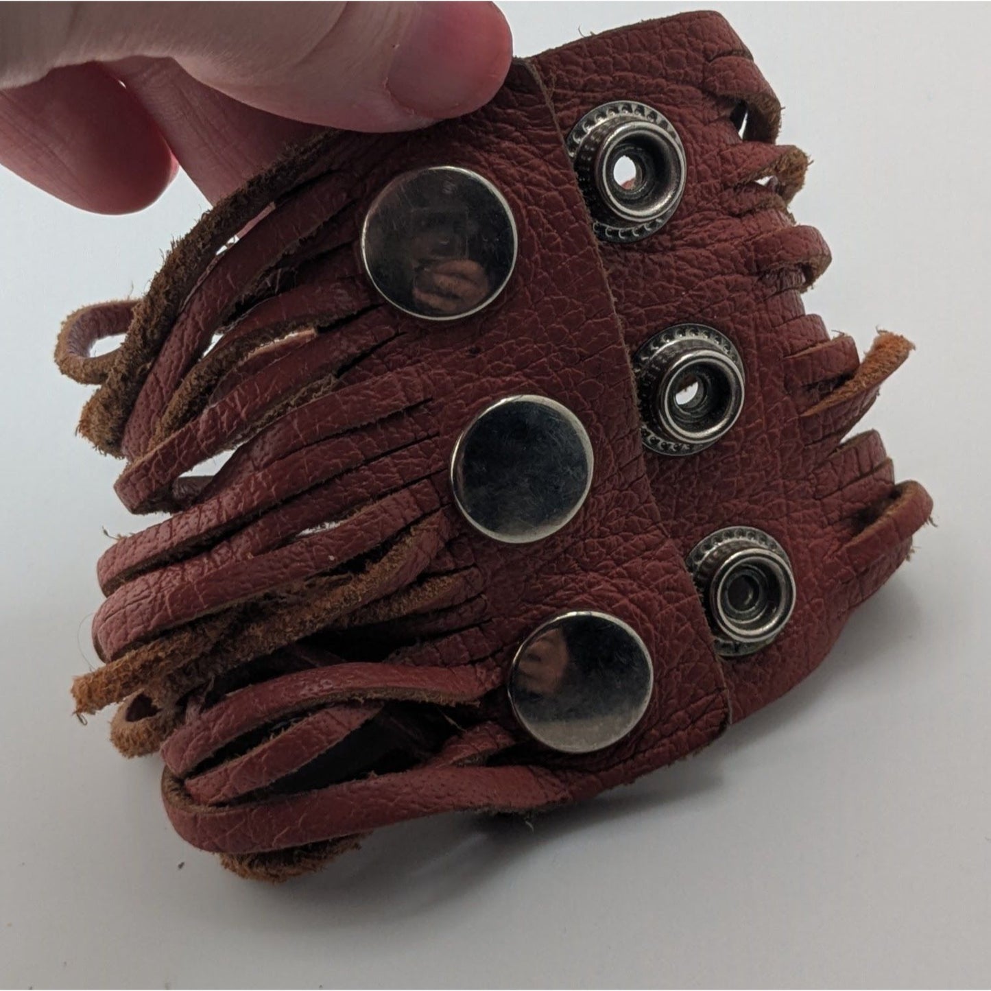 Boho Western Vintage Leather Fringe Wrap Bracelet Brown Snap Cuff