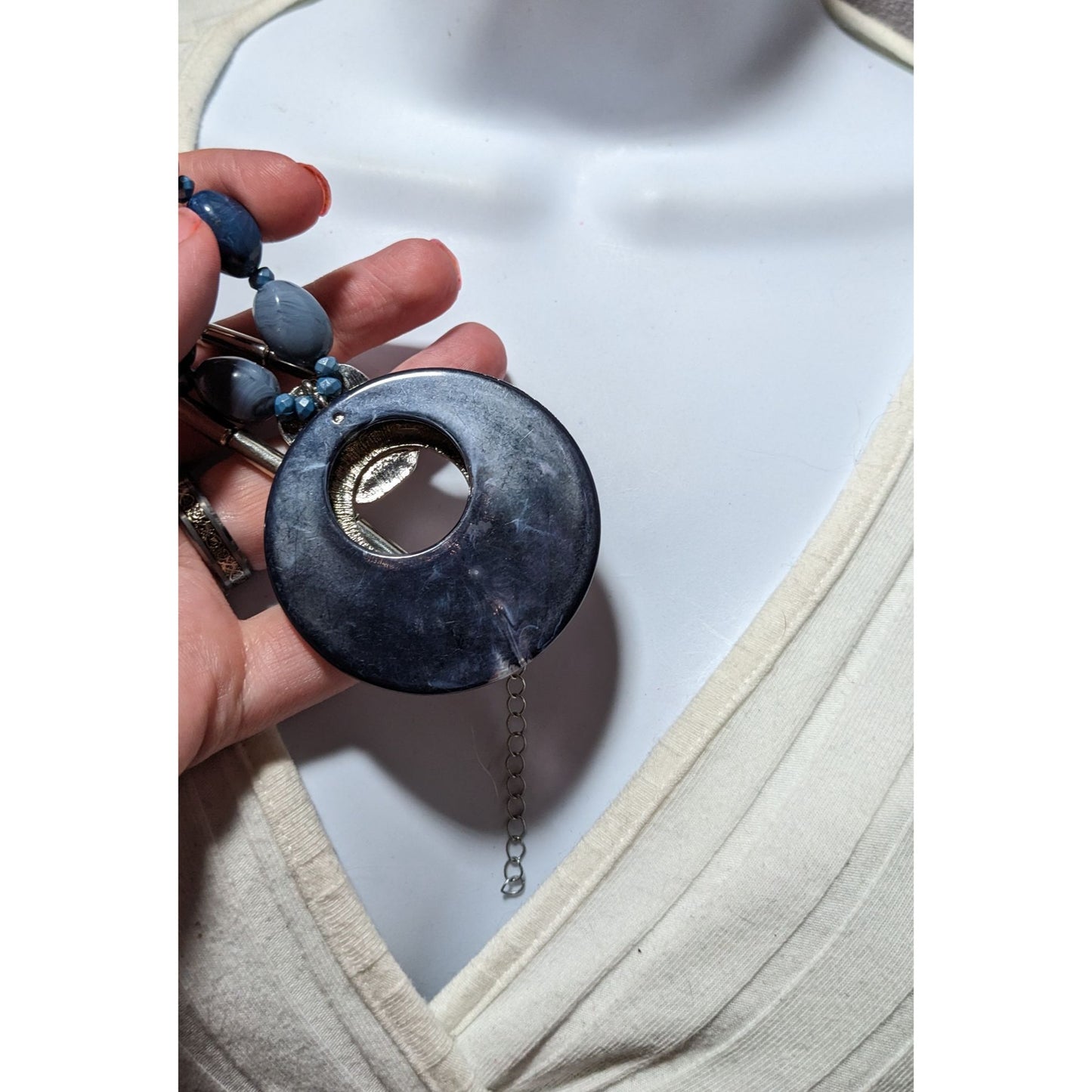 Blue And Silver Chunky Medallion Necklace