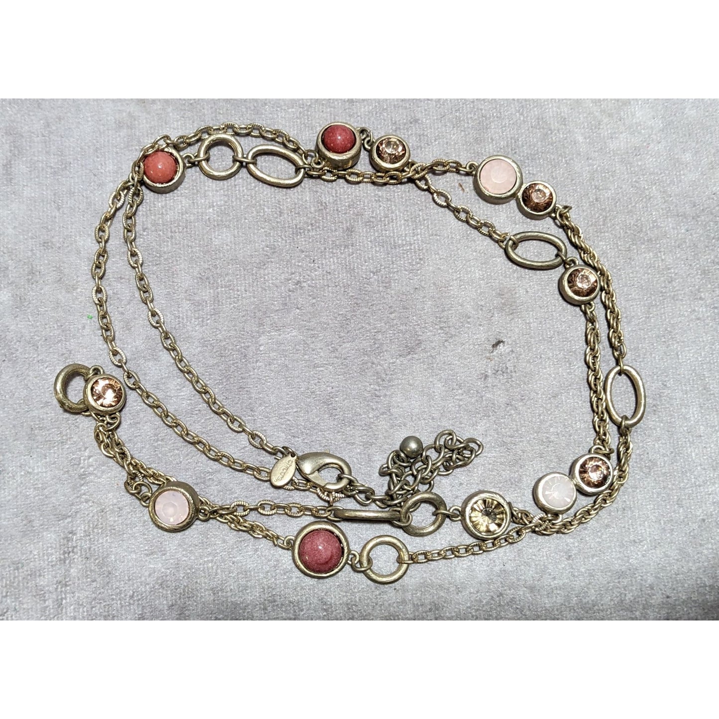 Chico's Pink And Gold Gemmed Opera Necklace