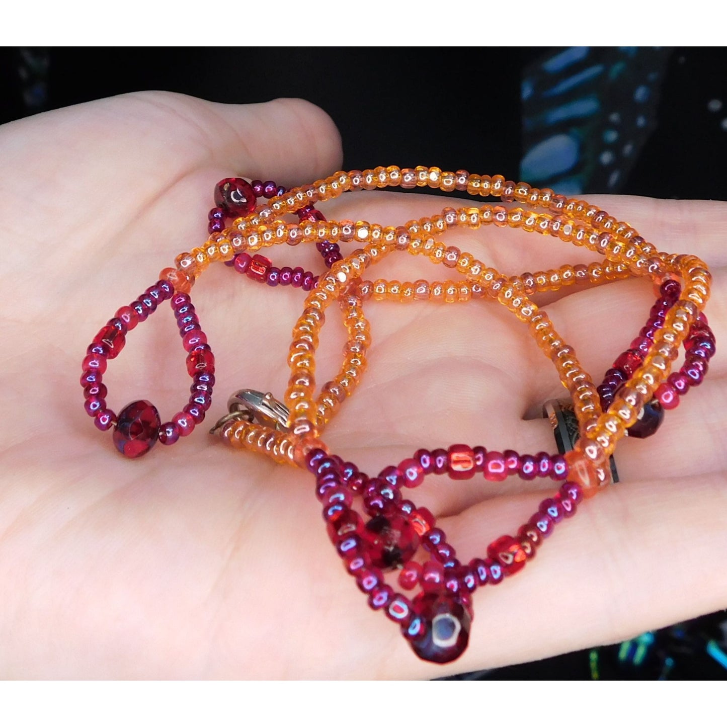Unique Orange And Red Glass Beaded Loop Necklace