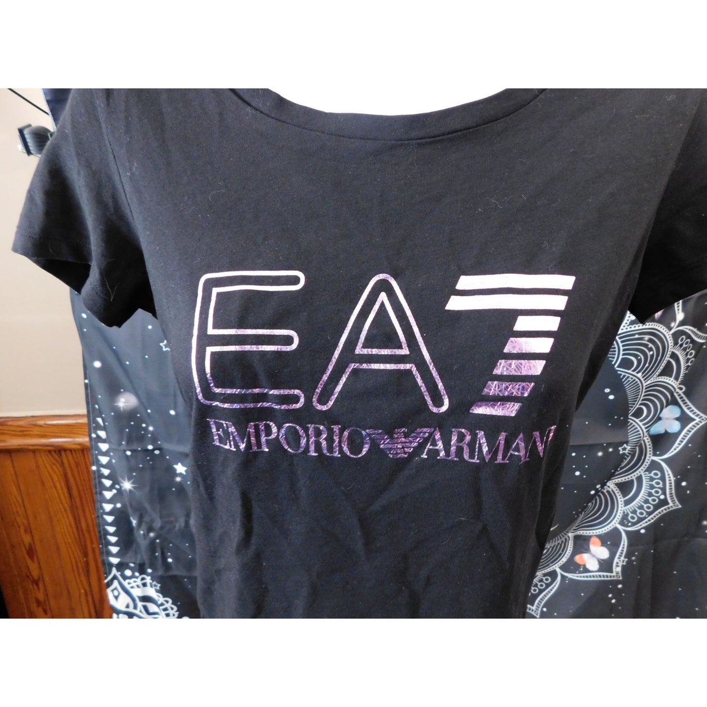 Emporio Armani Holographic Logo Black And Purple Shirt