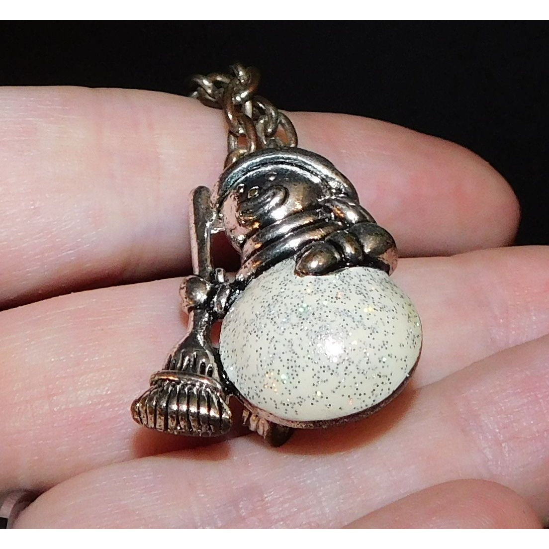 Vintage Silver Glitter Snowman Necklace/Brooch