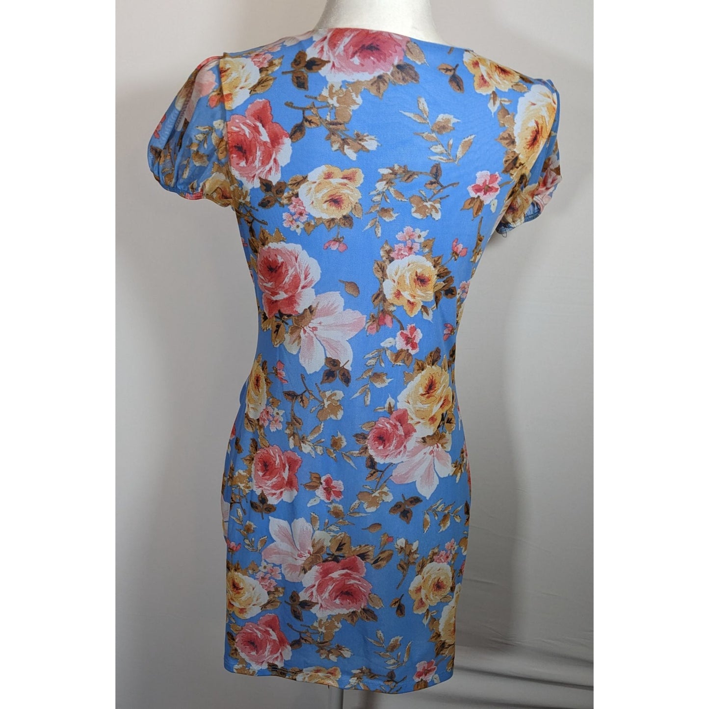 Abound Blue Floral V Neck Dress With Front Ruching