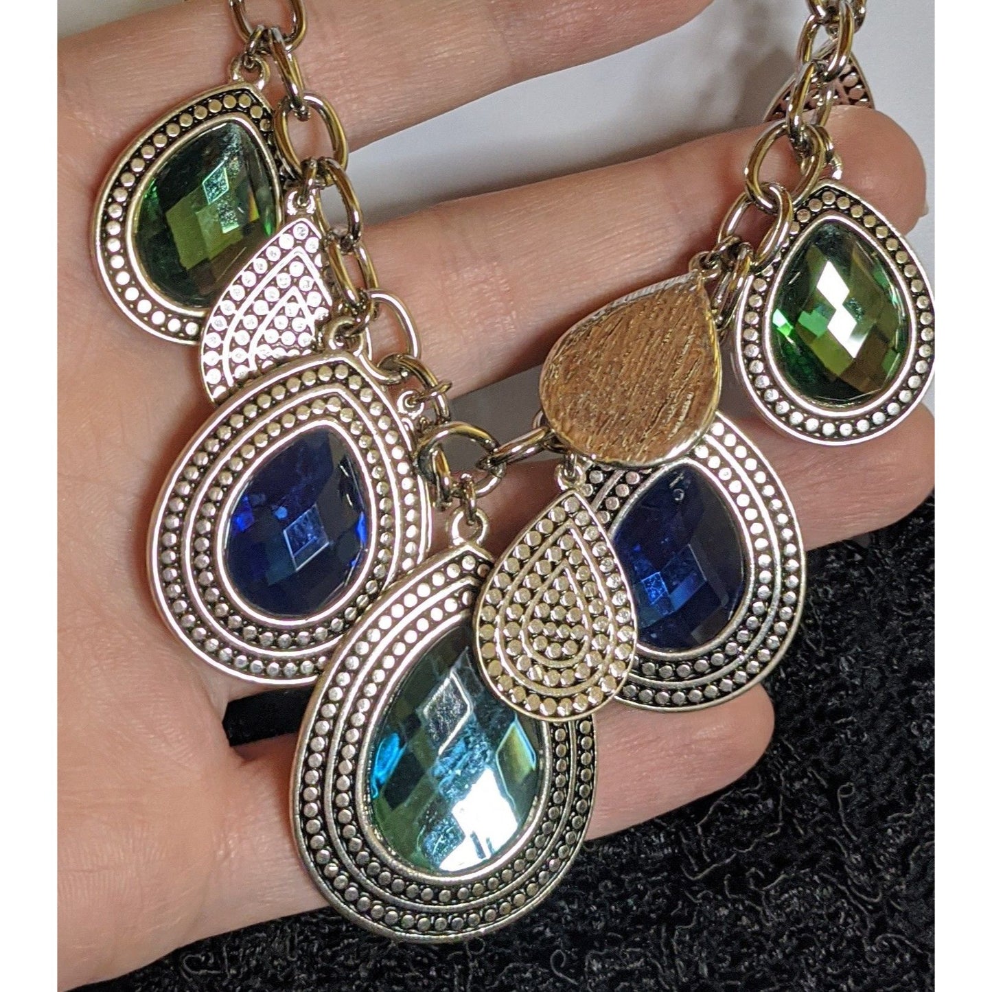 Mermaidcore Teardrop Statement Necklace With Green And Blue Gem Accents