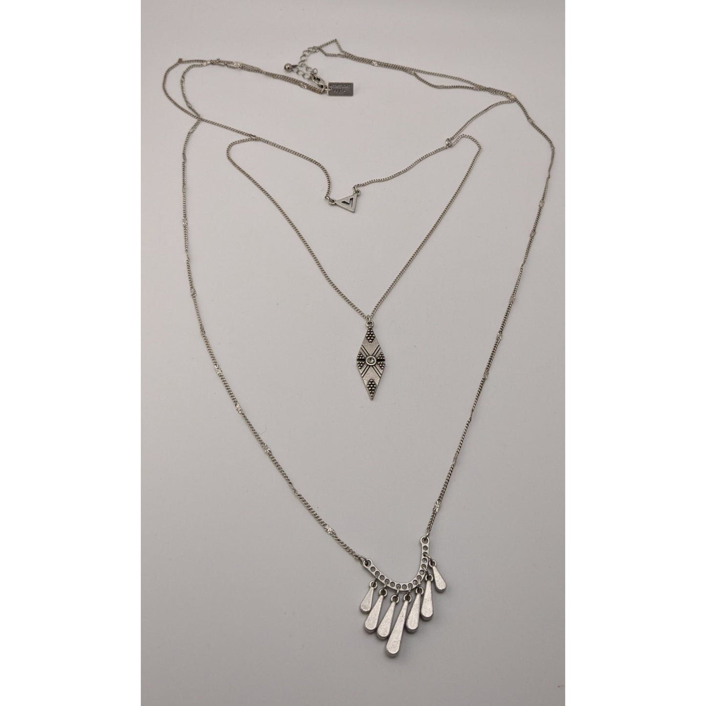 American Eagle Layered Charm Necklace Silver Tone Y2K Boho Festival
