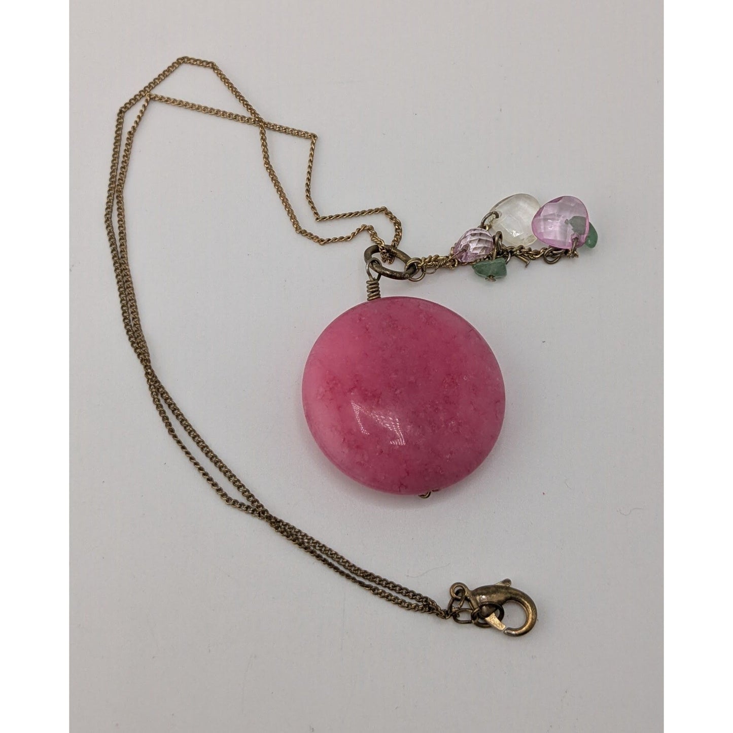 Handmade Stone Pendant Necklace Pink Gold Fairycore Nature Charms