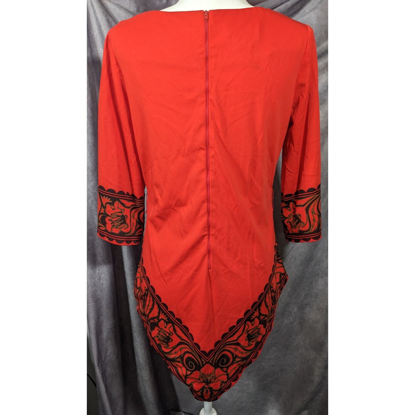Vintage 70s Miss Shaheen Red And Black Gothic Tunic Size 12