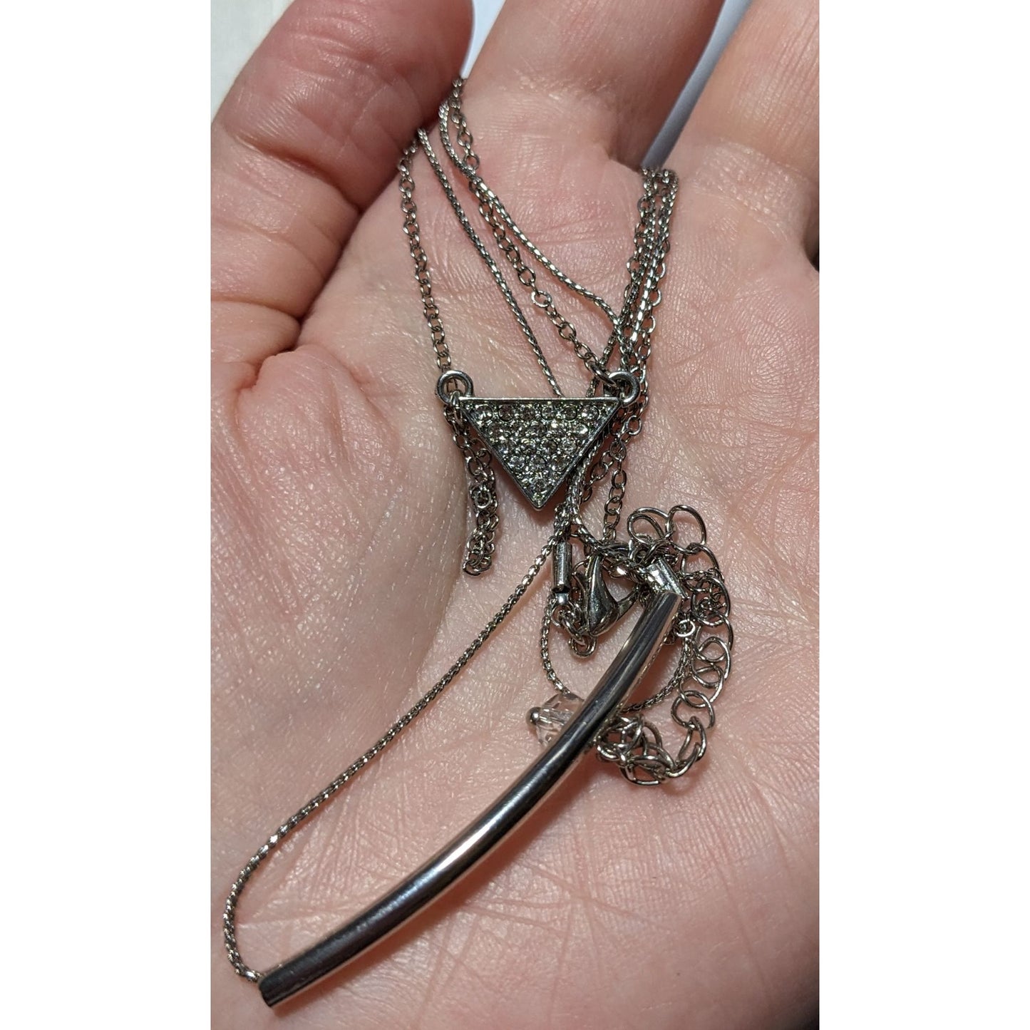 Modern Silver Multilayer Triangle Necklace