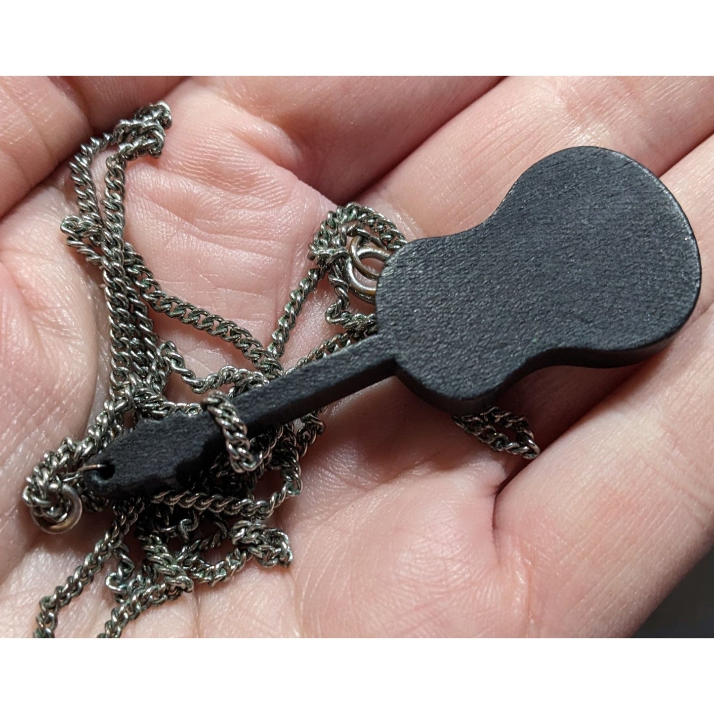Black Guitar Shaped Wood Pendant Necklace