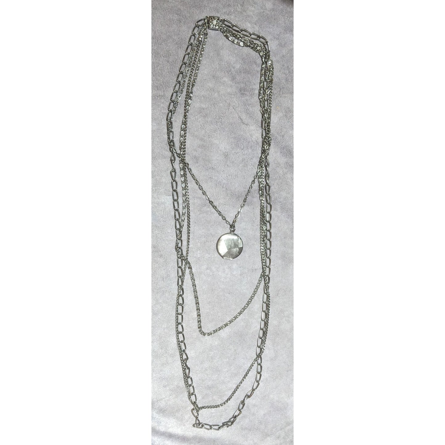 Silver Multilayer Chain Locket Necklace