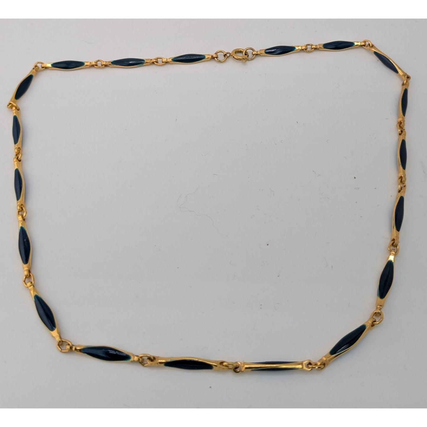 Vintage Elegant Gold-Tone Necklace With Blue Enamel Links