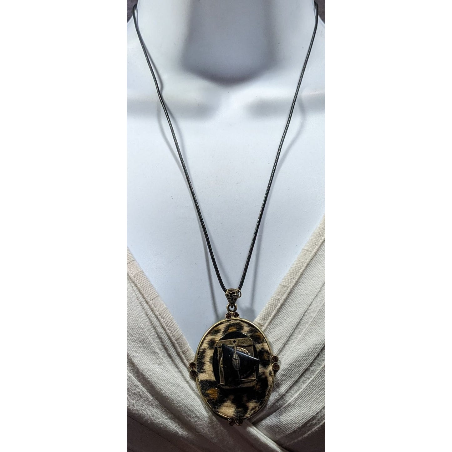 Handmade 80s Animal Print Abstract Pendant Necklace
