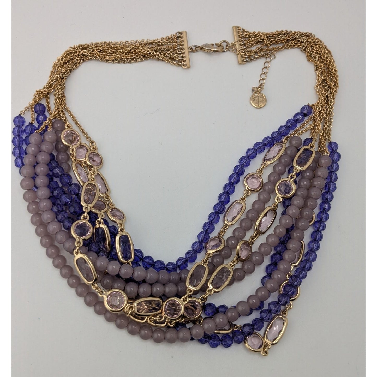 Multi-Strand Purple & Gold Beaded Statement Necklace 16" With 2" Extender Lobster Clasp Talbots Design