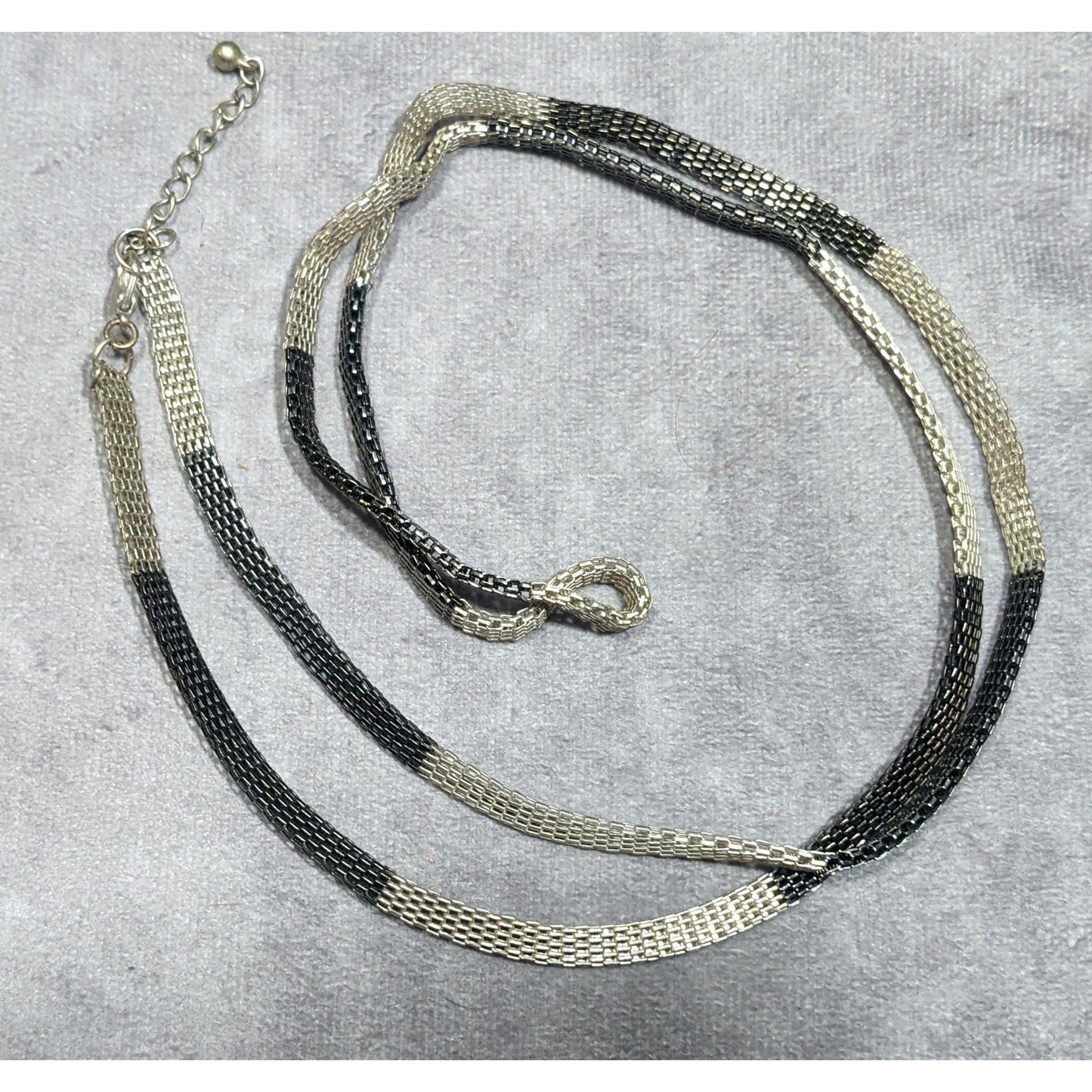 Funky Alt Black And Silver Mesh Chain Necklace