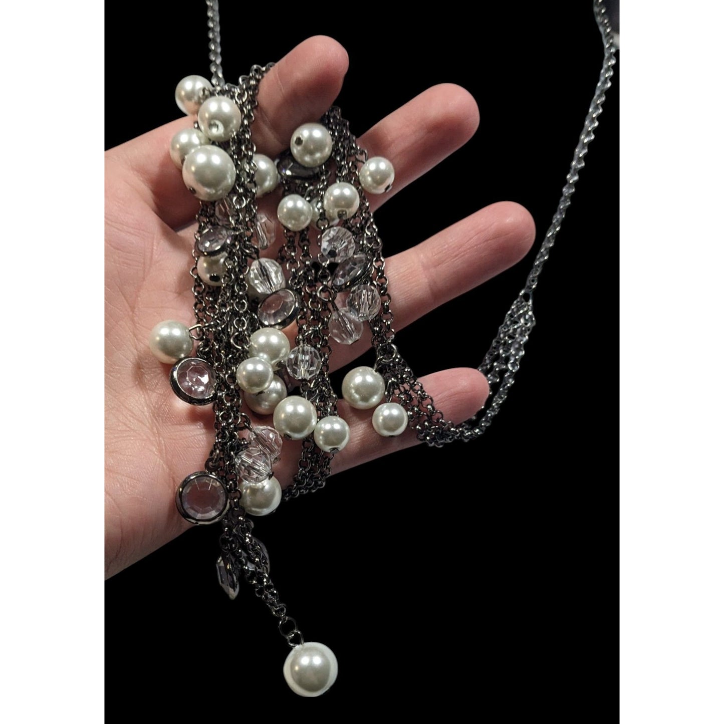 Glam Goth Faux Pearl And Gem Accent Multilayer Necklace