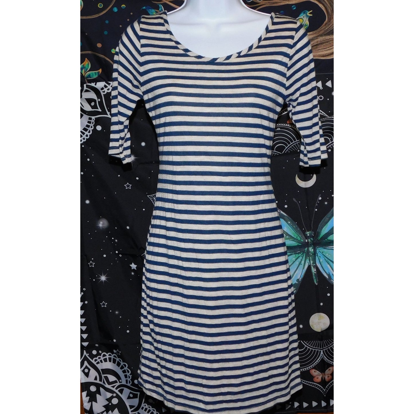 Velvet Touch Striped Blue And Grey Bodycon Dress
