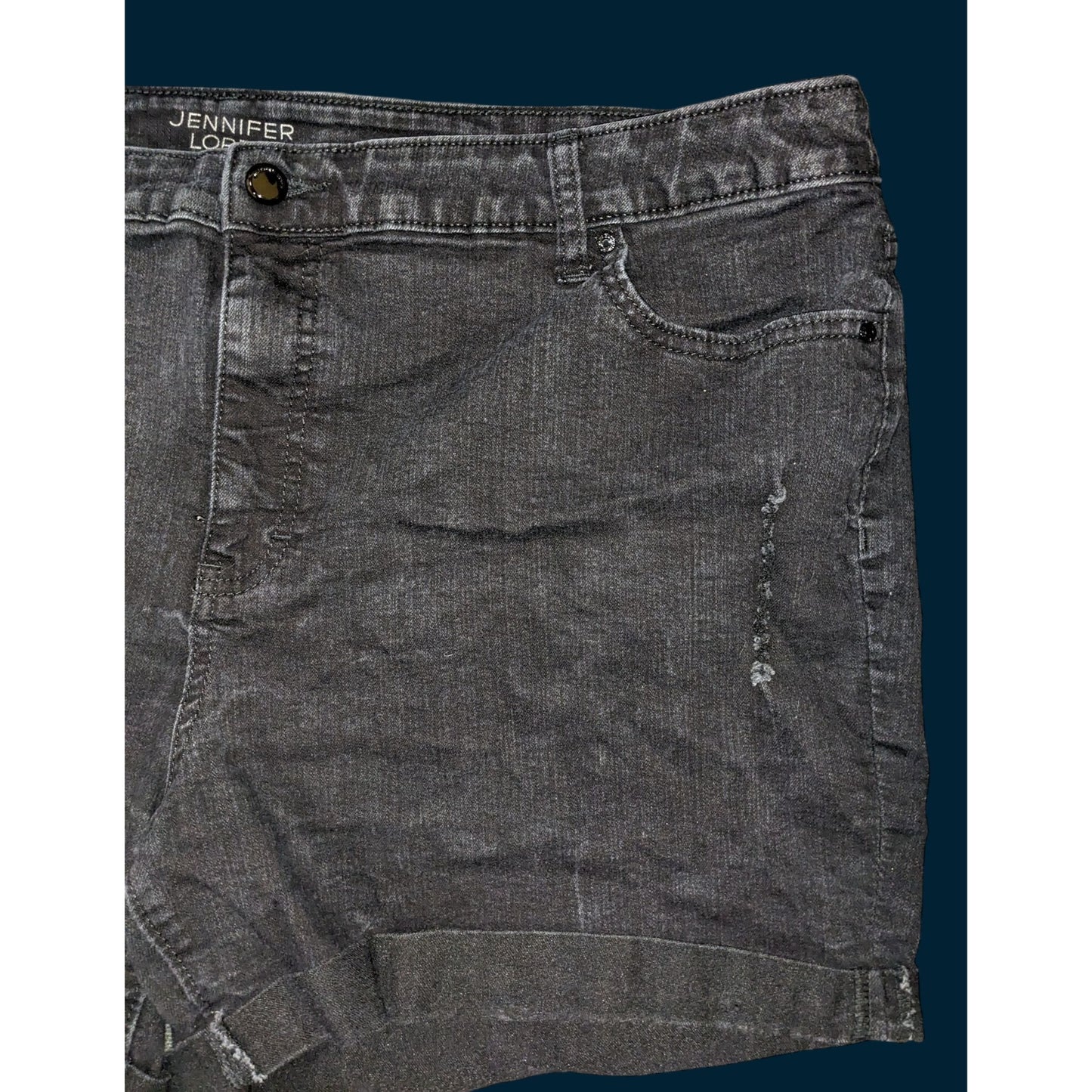 Jennifer Lopez Black Distressed Denim Shorts 22W With Frayed Hem & Pockets Casual Summer Style Women’s Plus Size