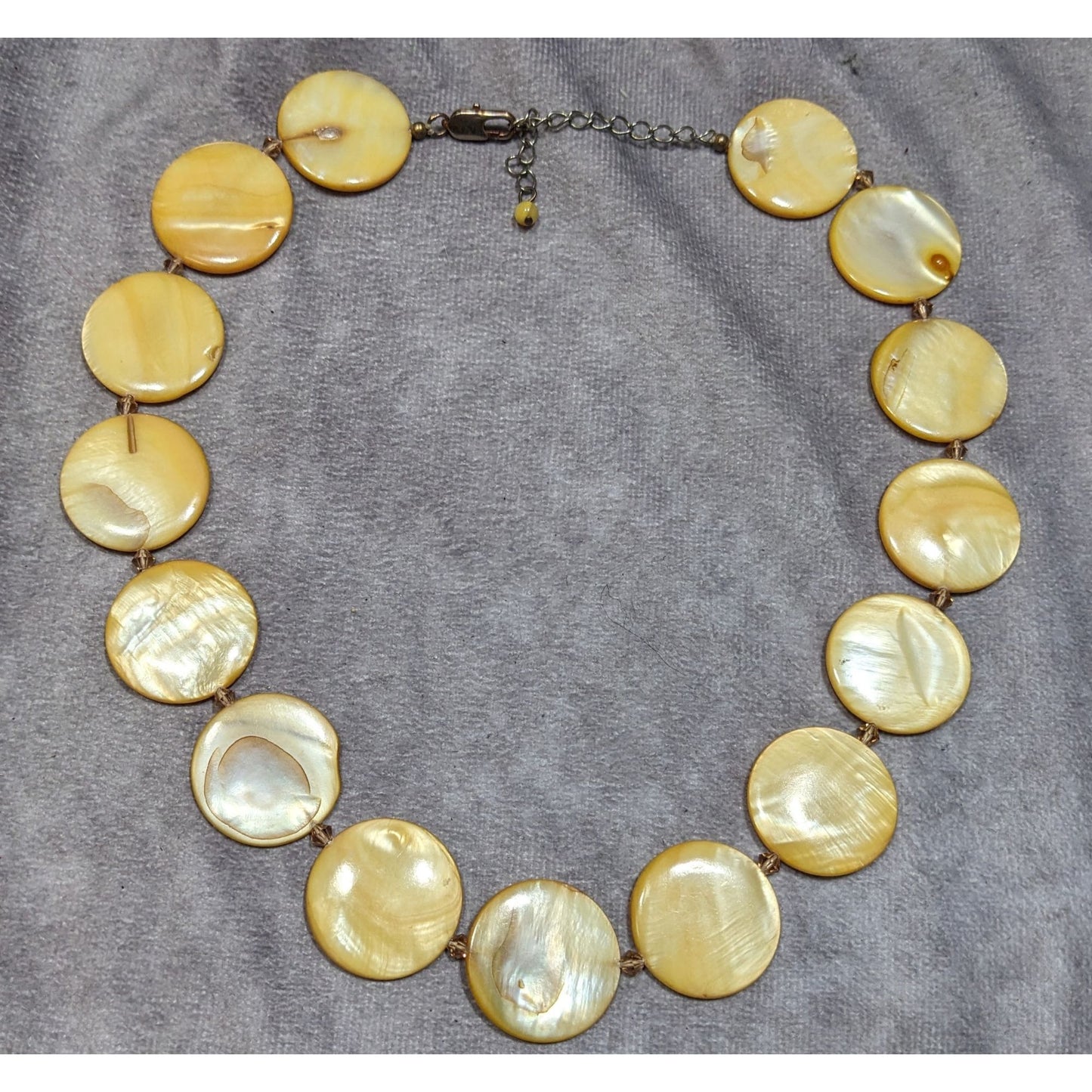 Vintage Luminous Sunny Yellow Mother Of Pearl Coin Necklace