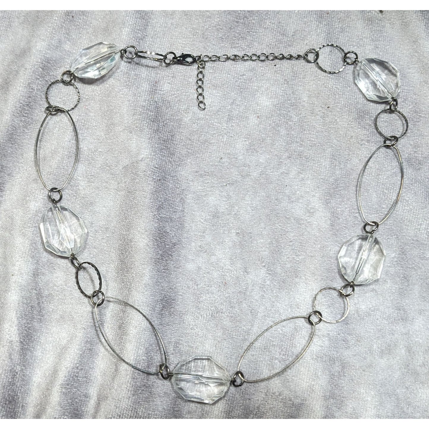 Retro Clear Gemmed Silver Link Casual Necklace