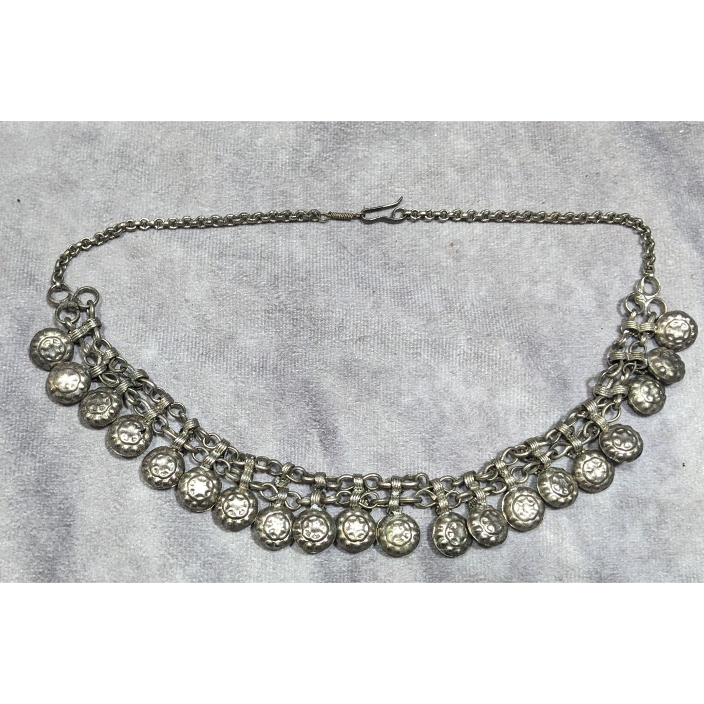Bohemian Festival Silver Tone Puffed Charm Necklace