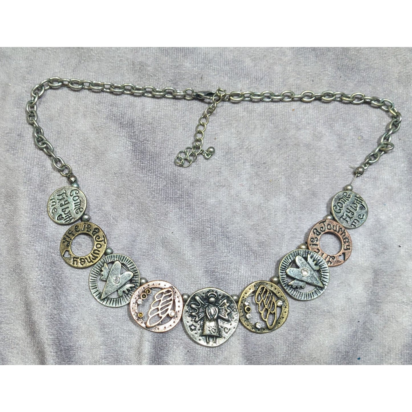 Rustic Religious Motivational Multi Metallic Medallion Charm Necklace