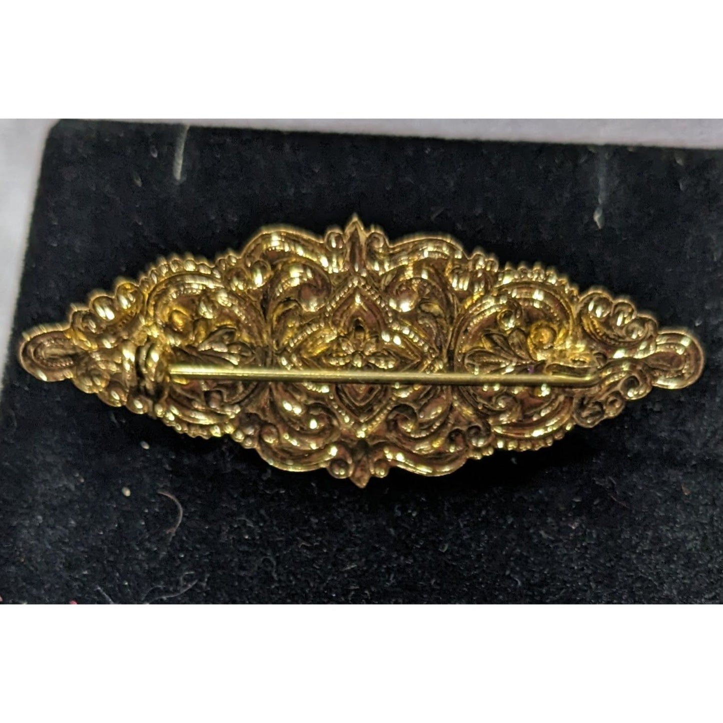 Vintage Victorian Vampire Red Gemmed Floral Brooch