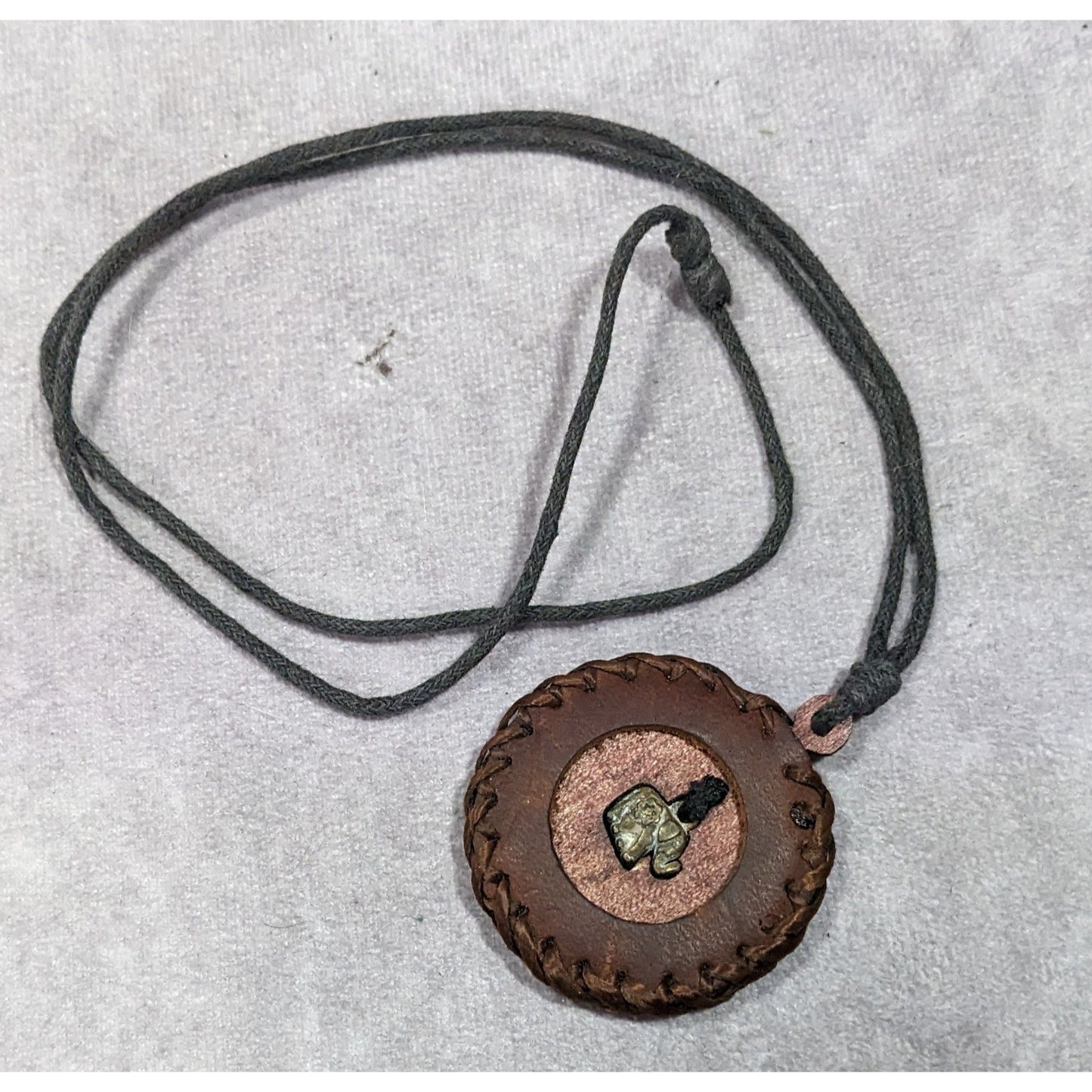 Vintage Bohemian Leather Wood And Metal Elephant Pendant Necklace