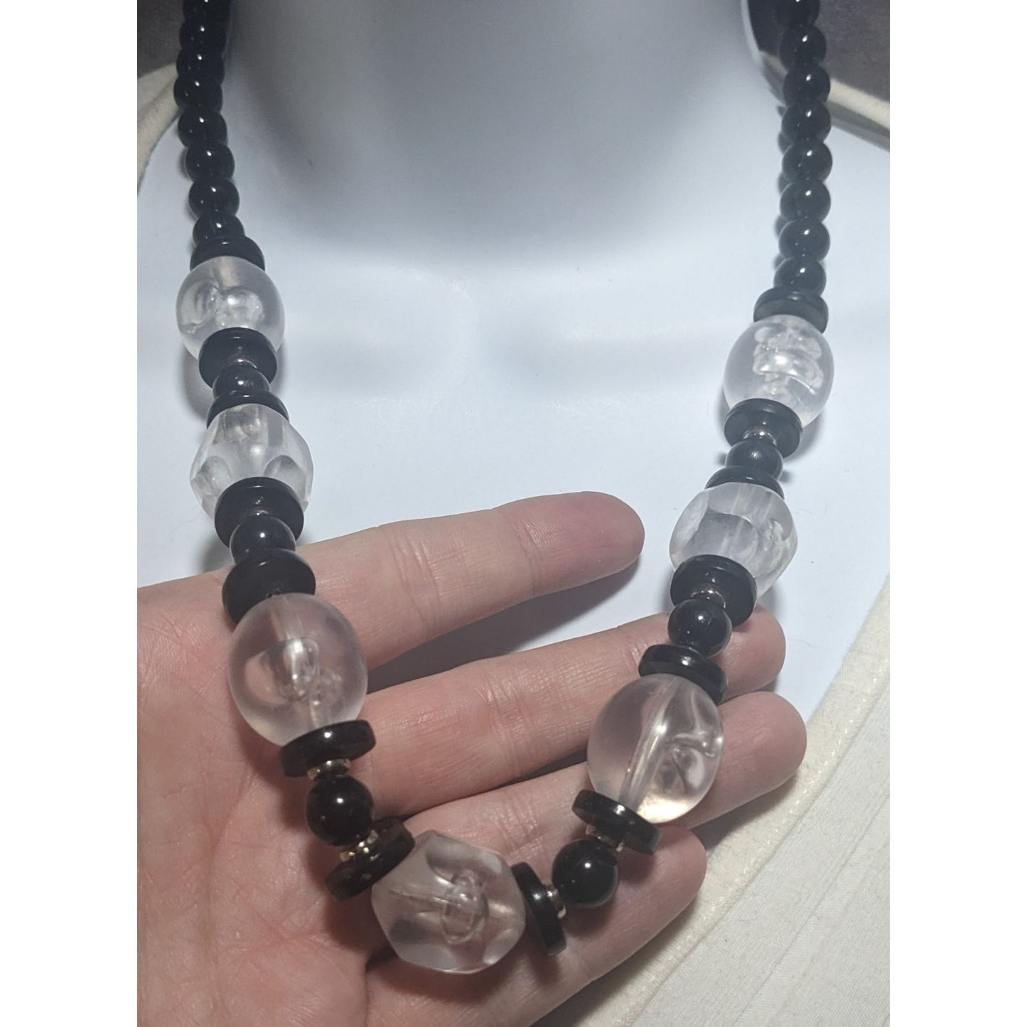 Black And Clear Beaded Ice Necklace
