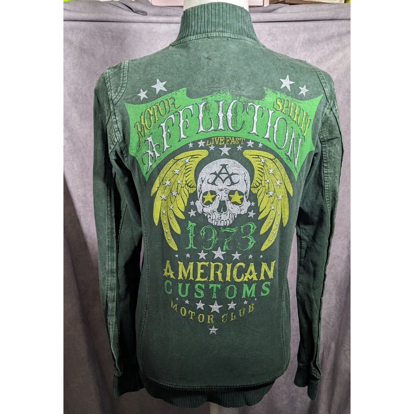 Affliction Gothic American Customs Motor Club Green Jacket