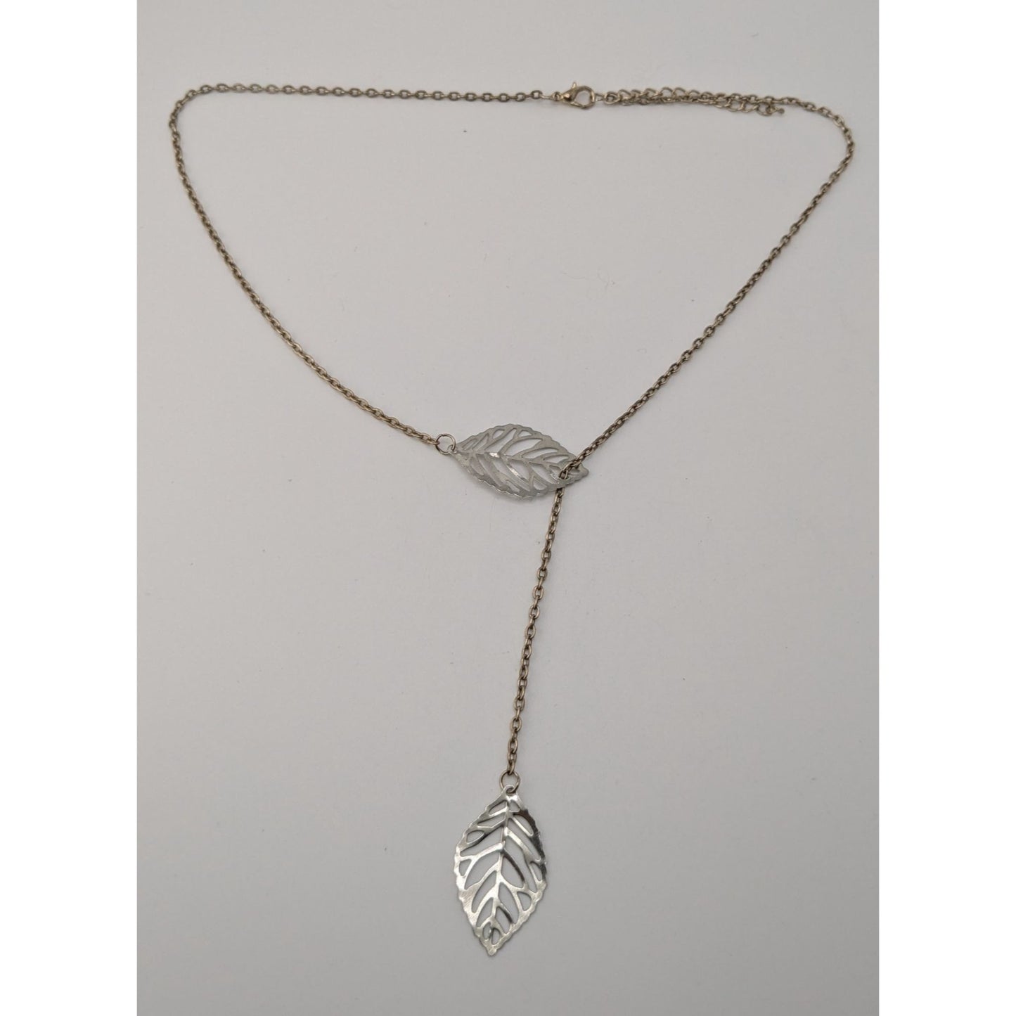 Leaf Charm Lariat Necklace Silver Fairycore Forest Elf Jewelry