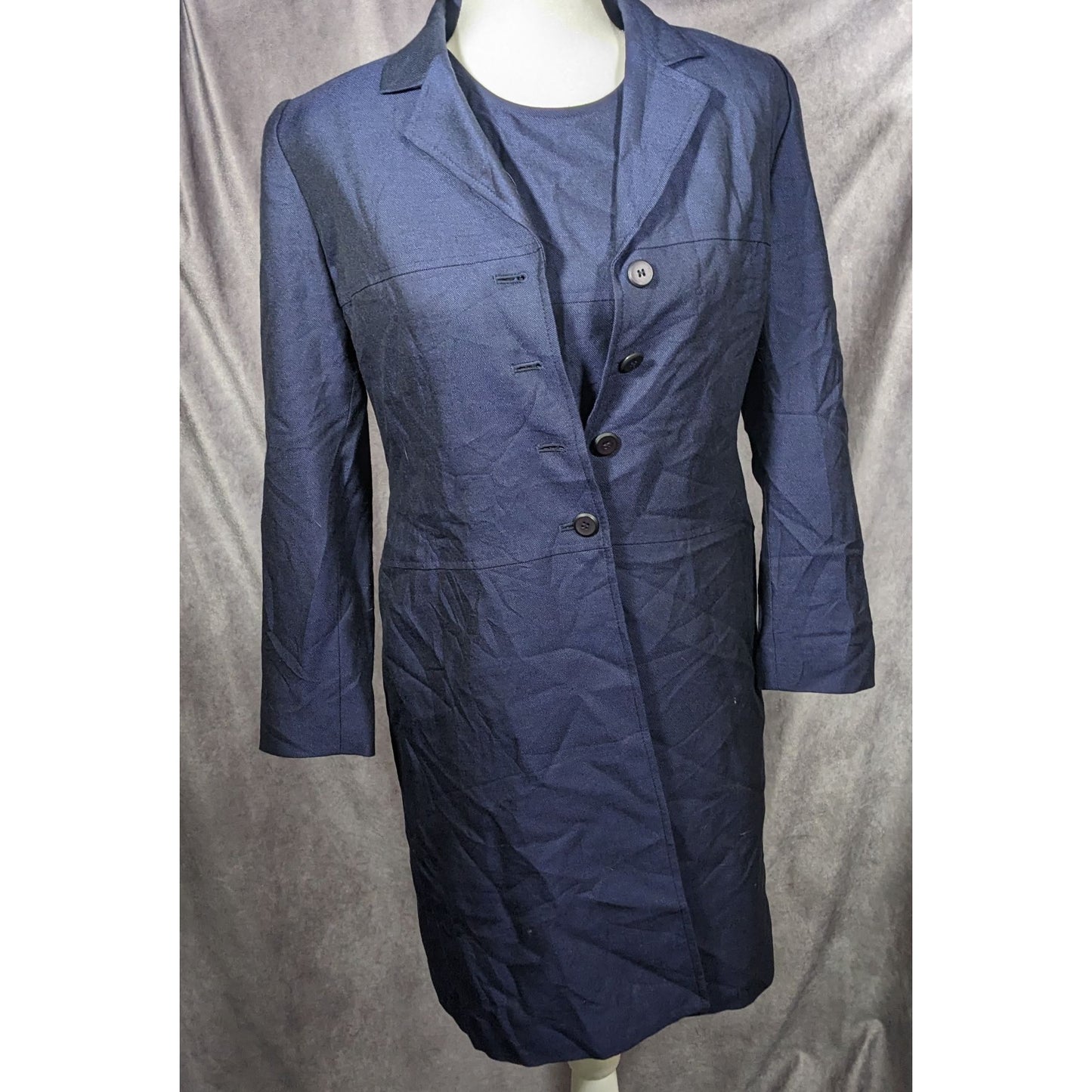 Vintage Kasper A.S.L. Petite Navy Dress Suit (Dress And Coat)