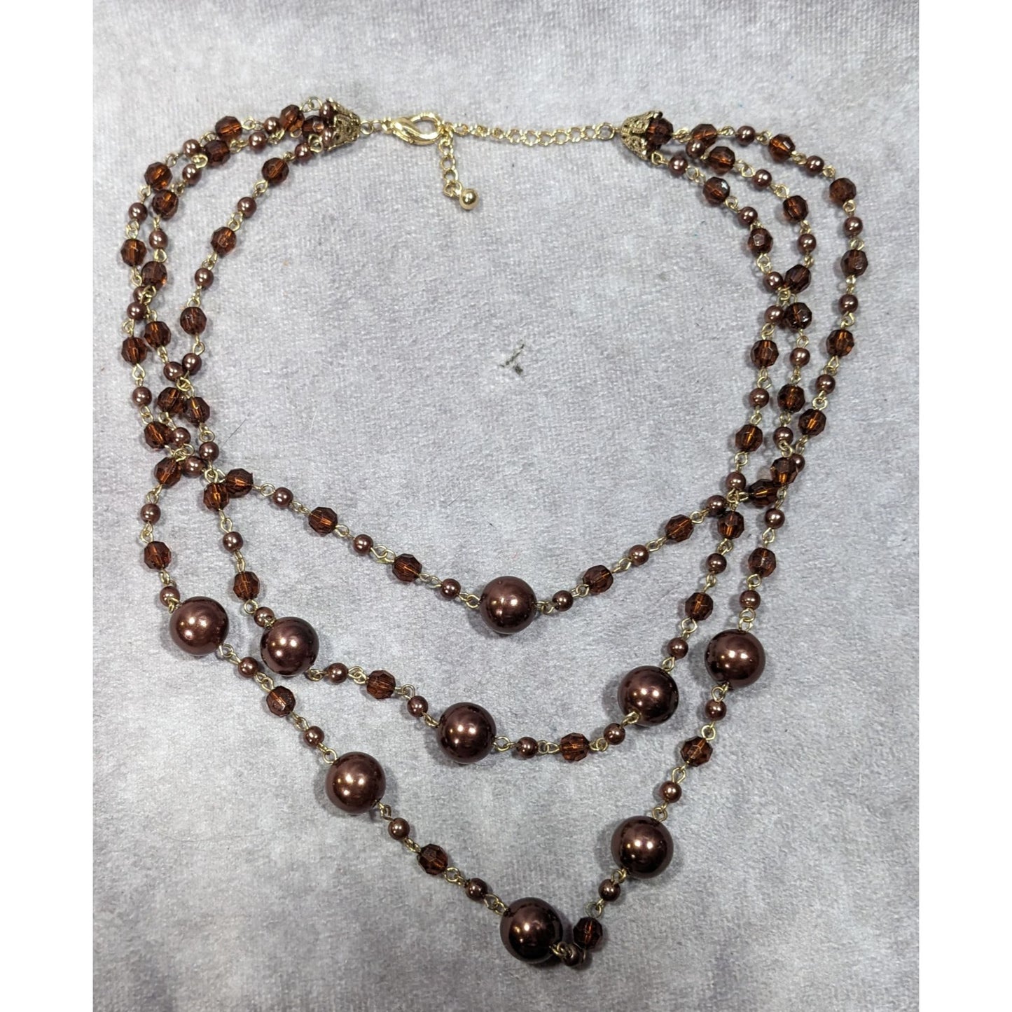 Rustic Glam Brown Faux Pearl And Glass Beaded Multilayer Necklace