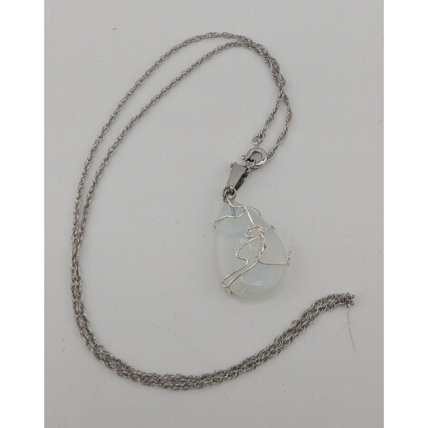 Handmade Witchy Moonstone Pendant Necklace With Sterling Silver Chain & Wire Wrap