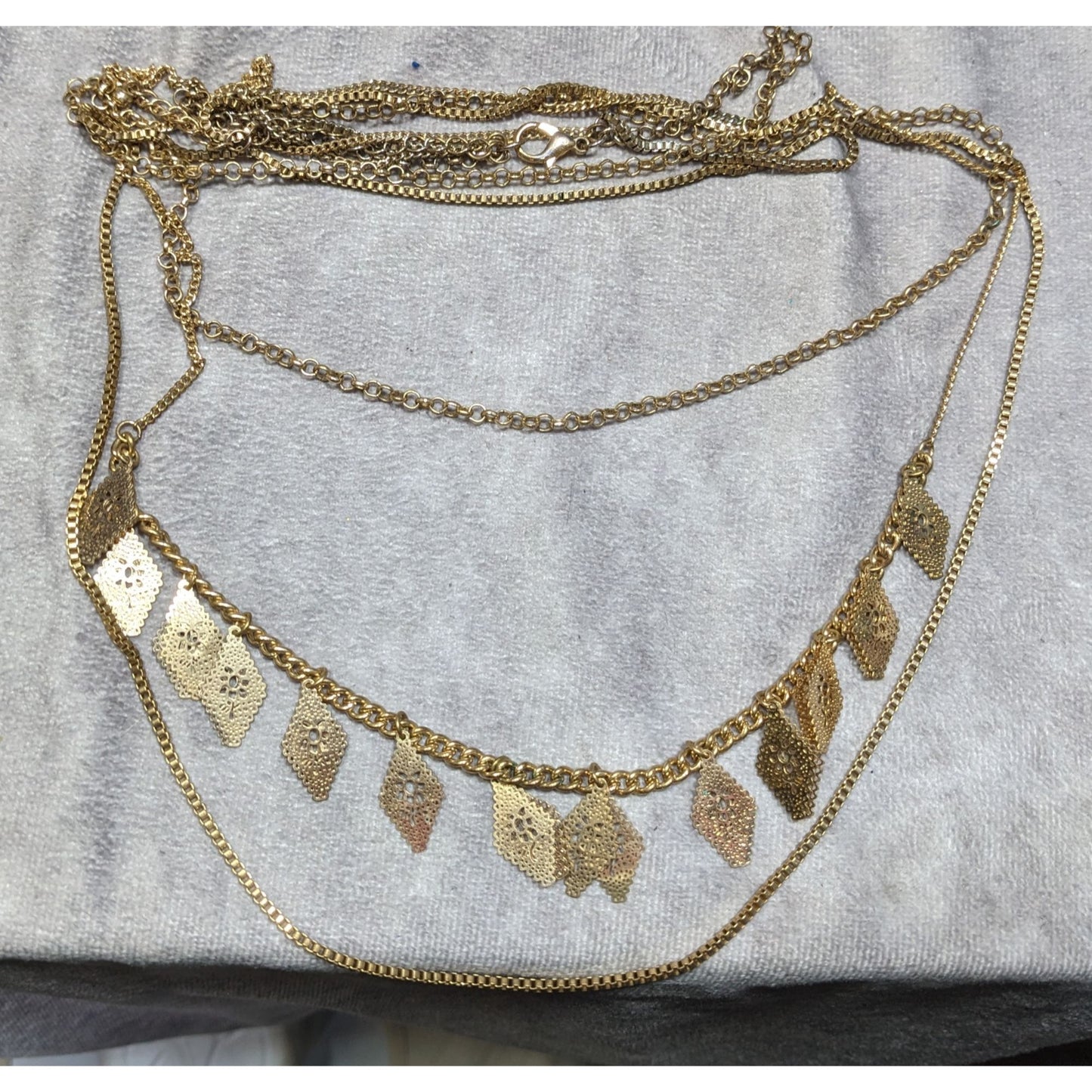 Bohemian Layered Gold-Tone Necklace With Intricate Filigree Charms & Adjustable Clasp