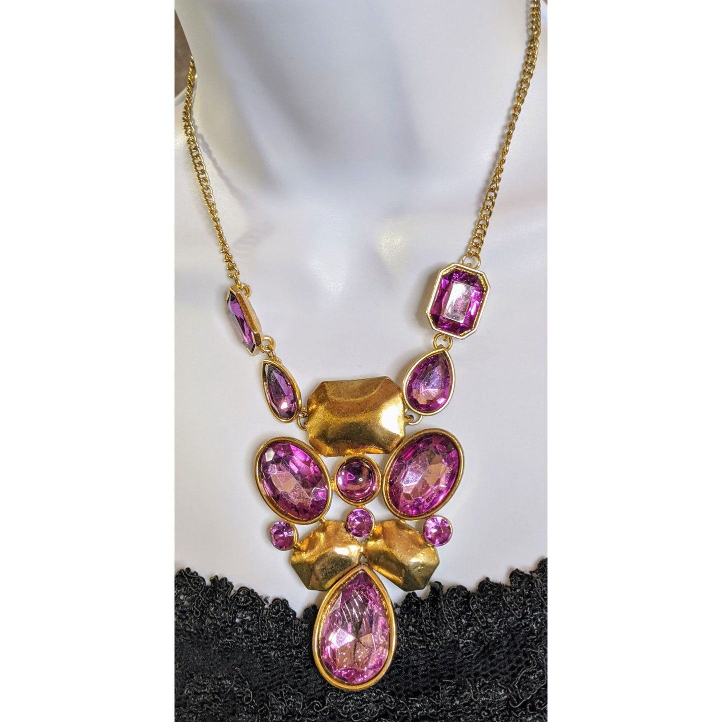 Vintage Glam Purpled Gemmed Gold-Tone Necklace