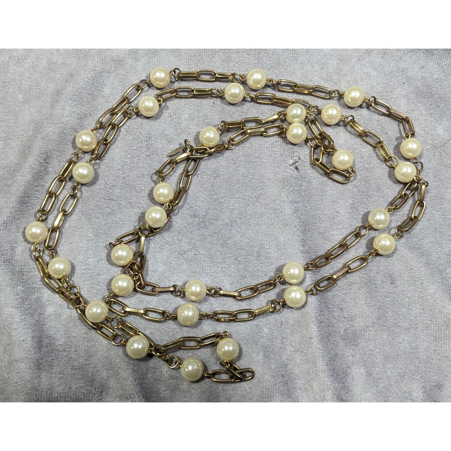 Vintage EsMor Gold Tone Faux Pearl Paperclip Chain Necklace