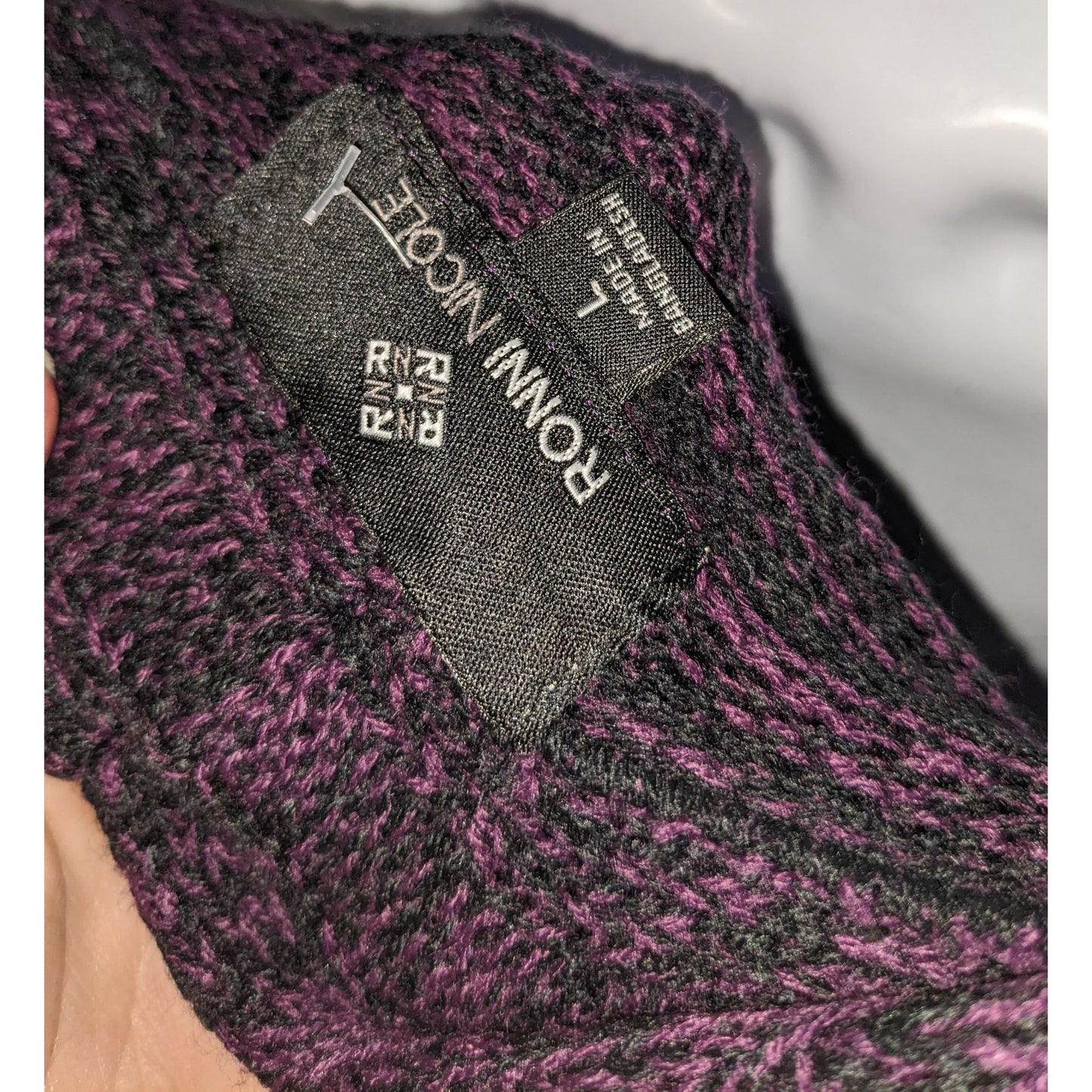 Ronni Nicole Cowl Neck Dress Black Purple Witchy Goth Knit