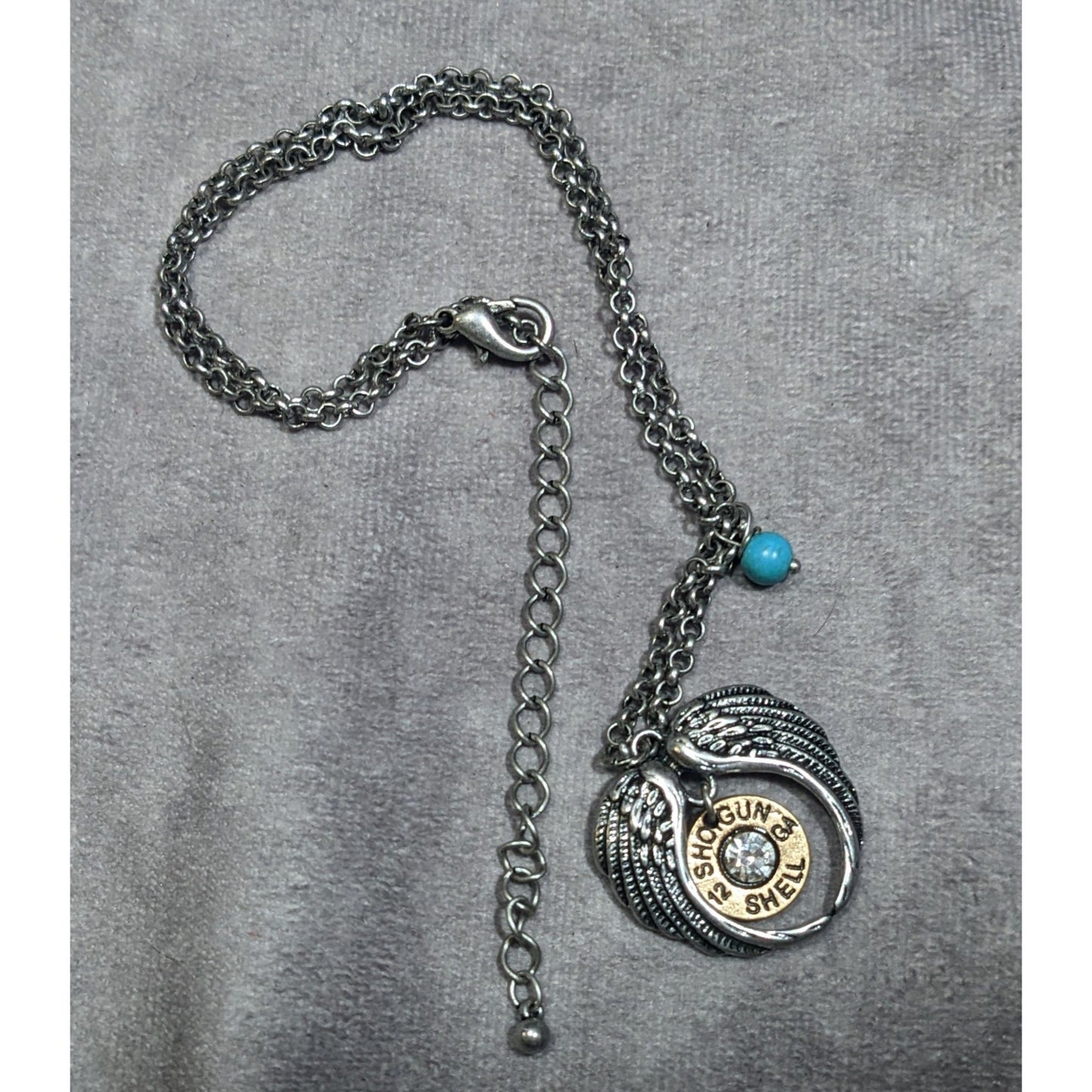 Angel Wing Faux Shotgun Shell Pendant Necklace