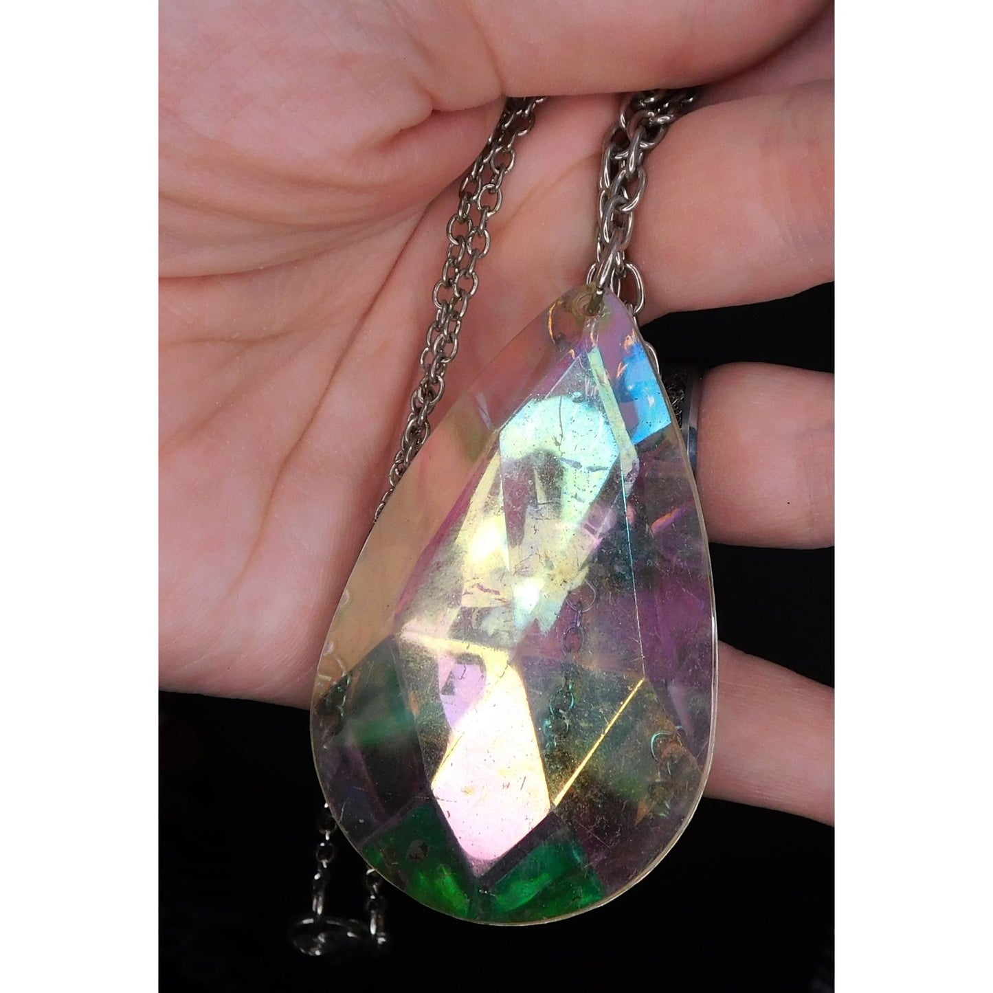 Vintage Fantasy Oversized Rainbow Teardrop Y Necklace